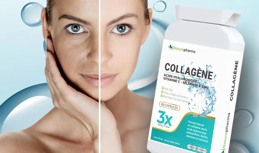 Formule anti-âge au collagène marin, Acide hyaluronique, Vitamines et minéraux spécial beauté.
